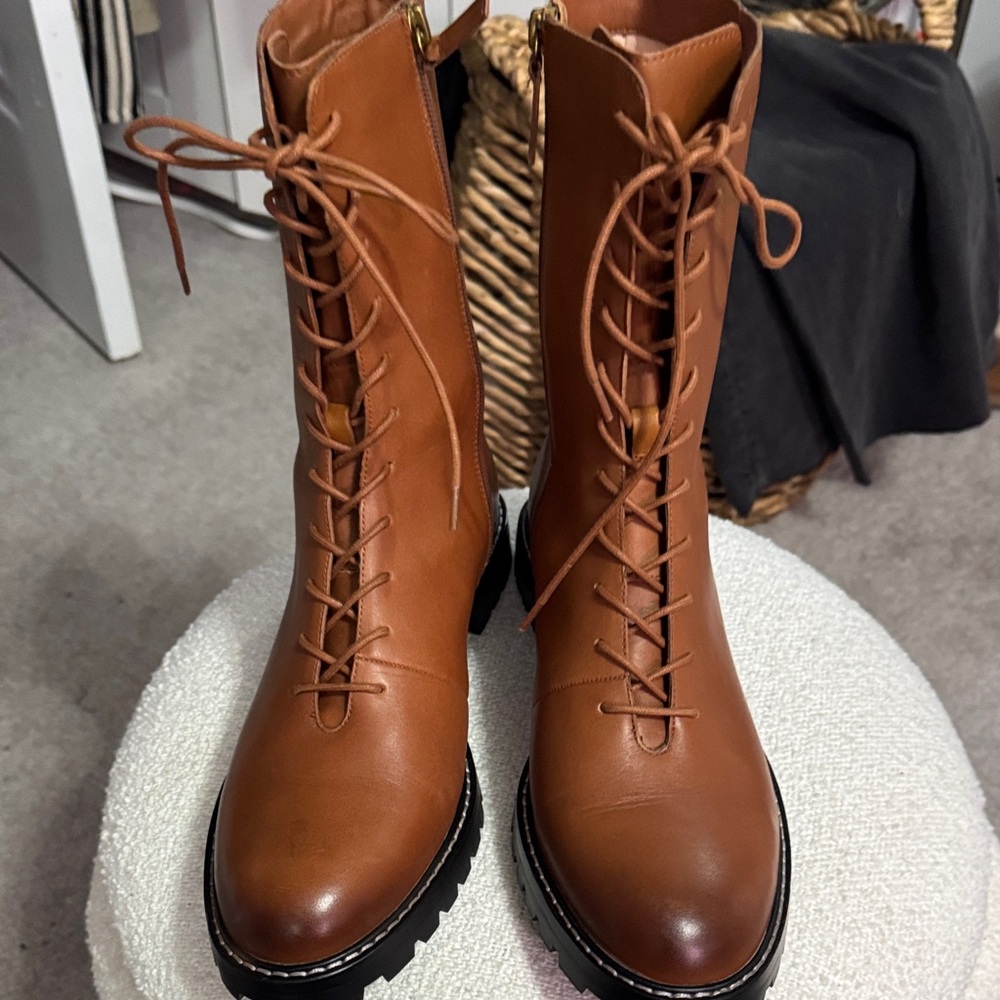 J. Crew Tan Leather Lace-Up Boots